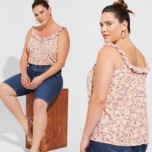Torrid Washable Crinkle Gauze Ruffle Tie Front Tank 1X